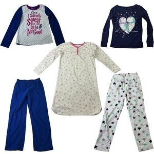 Girls Pajama Sleepwear PJ Bundle Lot of 3 Fleece 2 Pairs 1 Nightgown Size Small